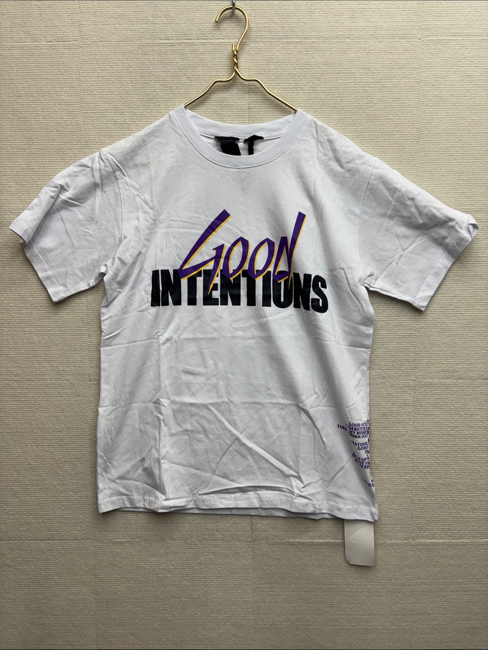 New Vlone large Good Intentions Graphic Tee - White with Black & Purple Print
